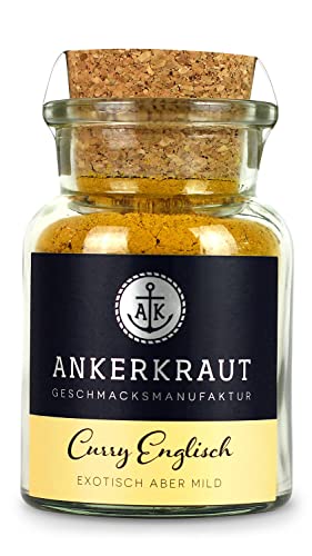 Ankerkraut Curry Englisch, Gewürz-Pulver mild, exotisches indisches frisches Aroma, Mischung Indien vegan, zuckerfrei, perfekt zu Reis, Fleisch und Gemüse, 70 g im Korkenglas von Ankerkraut