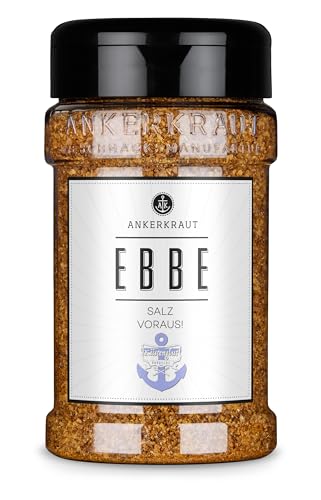 Ankerkraut Ebbe by Küstenglut, Mischung würzender Zutaten mit Fleur de Sel, Knoblauch, Kurkuma und mehr, Dry-Brining Salzmischung für dein Rind, Steak und Beef, 250 g im Streuer von Ankerkraut