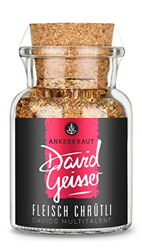 Ankerkraut Fleisch Chrütli, Gewürz aus Kooperation mit Star-Koch David Geisser, für Steak, Rindfleisch und Geflügel, mit Whisky Pfeffer, 60 g im Korkenglas von Ankerkraut