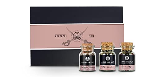 Ankerkraut Geschenk-Set Pfeffer, mit Pfeffer Symphonie, Steakpfeffer Hamburg und bunter Pfeffer, zum Verschenken für Freunde und Familie, Gewürze in hochwertiger Deluxe Box mit Banderole von Ankerkraut