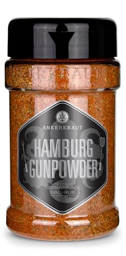 Ankerkraut Hamburg Gunpowder, BBQ-rub, rub-krydderiblanding, Ankerkrauts hus-rub med sød og røget paprika, 200g i strødåse von Ankerkraut