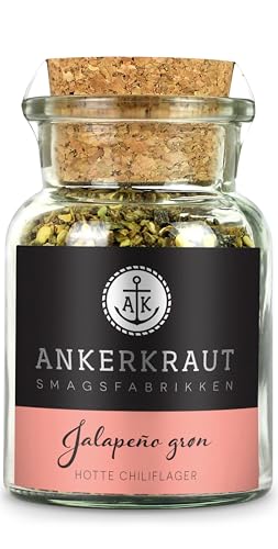 Ankerkraut Jalapeño grøn, groftkværnet hotte chiliflager, finisher hot seasoning, hot food cooking, highlight i chili con carne, kød, kartofler, 45g i glas med korklåg von Ankerkraut