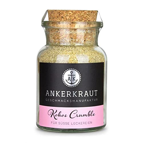 Ankerkraut Kokos Crumble, 120g im Korkenglas, Lecker Backen zum Nachtisch, Kokos Streusel warm Genuss pur, Streusel-Kuchen mit Vanille Eis von Ankerkraut