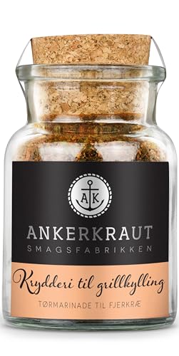 Ankerkraut Krydderi til grillkylling, BBQ rub, tørmarinade til sprød kylling, kryddersalt til grillkylling i ovn og pande, med sød paprika, merian, persille og lidt chili, 75g i glas med korklåg von Ankerkraut