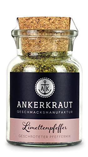 Ankerkraut Limetten Pfeffer, mit grobem schwarzem und grünem Pfeffer, Limetten-Pulver und Zitronenschale, 75g im Korkenglas von Ankerkraut