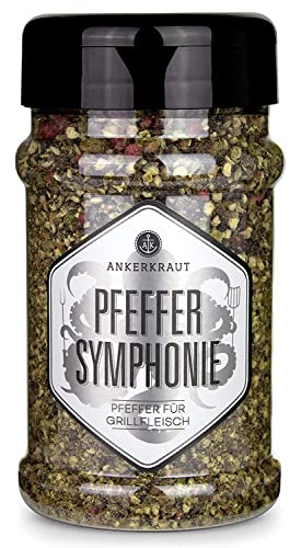 Ankerkraut Pfeffer Symphonie, 160g im Streuer, Pfeffermischung grob gestoßen, veredelt mit Rosa Beeren und Piment von Ankerkraut