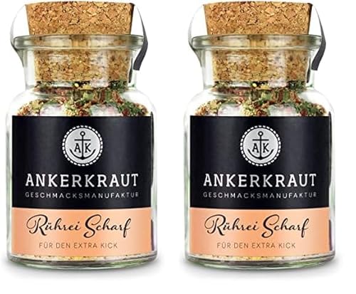 Ankerkraut Rührei Scharf, Mischung würzender Zutaten für Ei mit Chili, Spiegelei und Omelette zum Früstück, lecker würzen, 75g im Korkenglas (Packung mit 2) von Ankerkraut