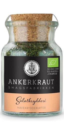 Ankerkraut Salatkrydderi havekrydderurter til smagfulde dressinger, økologiske salatkrydderier til hjemmet med dild, persille, tomatchips, 80g i glas med korklåg von Ankerkraut