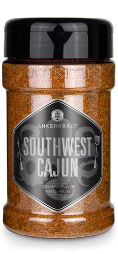 Ankerkraut Southwest Cajun, BBQ rub-krydderiblanding til tilberedning af fisk, gumbos og jambalaya-retter, med peber, timian og spidskommen, 170g i strødåse von Ankerkraut