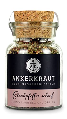 Ankerkraut Steakpfeffer scharf, grober Steakhouse-Pfeffer mit Chili, zum Finishen von Steaks, 70g im Korkenglas von Ankerkraut