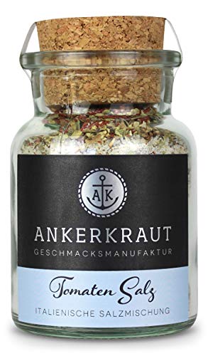 Ankerkraut Tomatensalz, 140g im Korkenglas, universale Gewürzmischung mit Tomatenchips zum Zubereiten von Soßen, Salaten und Pizza, perfekt für italienische Speisen von Ankerkraut