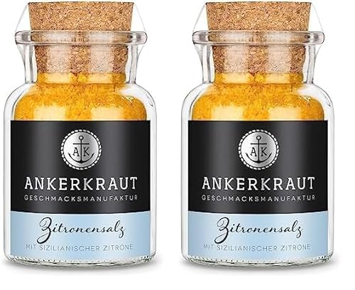 Ankerkraut Zitronensalz, 160g im Korkenglas, fruchtig-frisches Salz, Lecker Geschmack zum Braten, Grillen, Kochen (Packung mit 2) von Ankerkraut