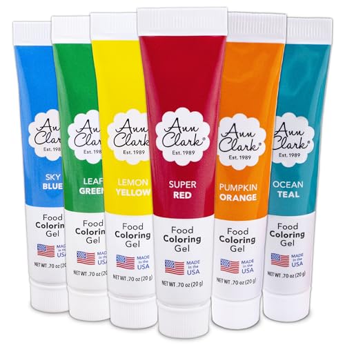 Ann Clark Lebensmittelfarbgel in professioneller Qualität, hergestellt in den USA, 20.7ml. Tuben, 6 Farben von Ann Clark Cookie Cutters