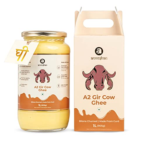 Anveshan Empowering farmers with technology A2 Gir Cow Ghee Bilona Methode -1L | Traditionelle Bilona-Methode | kultiviert | | Immunitäts-Booster | rein | natürlich | gesund | frisch | laktose- und von Anveshan