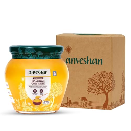 Anveshan Kuh-Ghee A2, 500 ml, Glas, Bilona-Methode, Quarkgebrüht, rein, natürlich und gesund, Laborgetestet von Anveshan