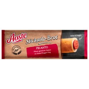 Aoste Stickado Brot Pikanto geräucherte Salami im Dinkel-Roggen-Teig, 12er Pack (12 x 45g) von Aoste