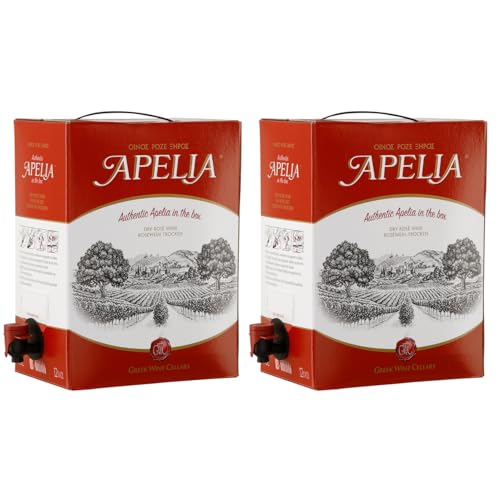 Apelia rose trocken 2x 3,0l Bag-in-Box | Trockener Roséwin aus Griechenland | 12% Vol. | Kourtaki | +20ml Jassas Olivenöl von Apelia