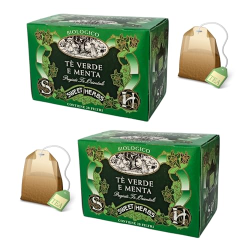 Sweet Herbs® | Bio-Grüntee und süße Minze | Orientalischer Grüntee und Minzblätter – 2 x 20 Filter in einzelnen Beuteln (60 g) von Apicoltura Brezzo