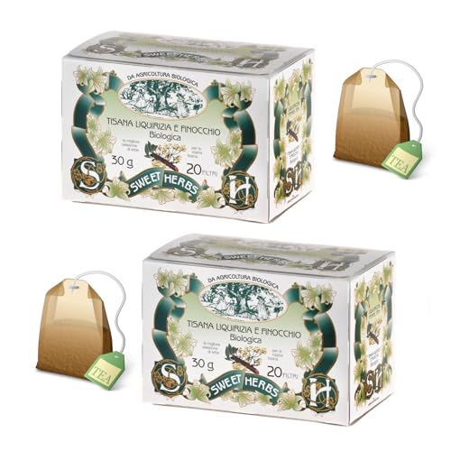 Sweet Herbs® | Lakritz-Fenchel-Kräutertee | Organischer verdauungsfördernder Lakritz-Fenchel-Aufguss – 2 x 20 Filter in einzelnen Beuteln (60 g) von Apicoltura Brezzo