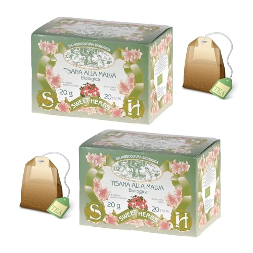 Sweet Herbs® | Malven-Kräutertee | Bio-Malvenaufguss, entspannender Abend – 2 x 20 Filter in einzelnen Beuteln (40 g) von Apicoltura Brezzo