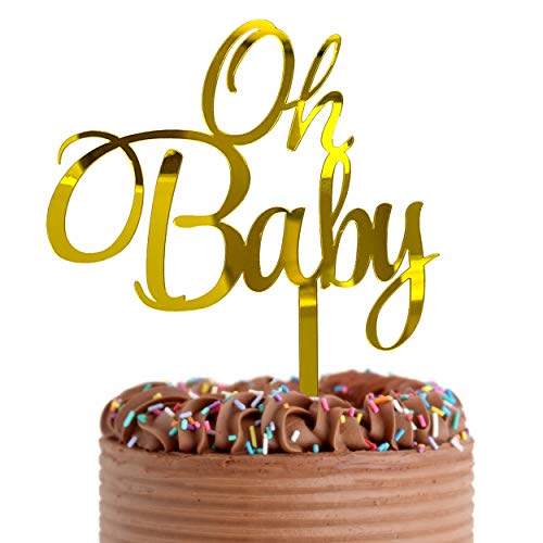 Tortenaufsatz für Babypartys, größere Größe, Acryl, Spiegel, Gold, elegantes Handschrift-Schild "OH BABY" – Smash-Kuchenaufsatz, Party-Kuchendekorationen für Fotoautomaten-Requisiten von Apluselection