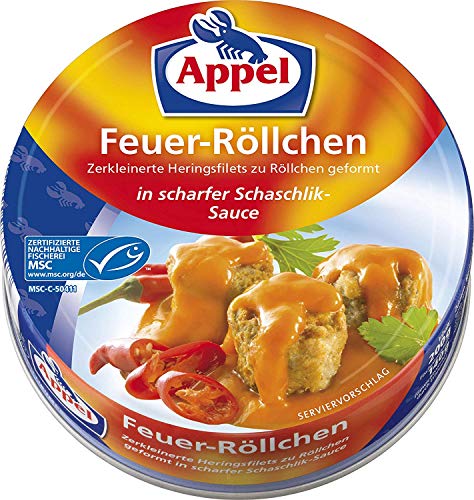 Appel Feuer-Röllchen, aus zerkleinerten Heringsfilets in scharfer Schaschlik-Sauce, MSC zertifiziert, 200 g von Appel