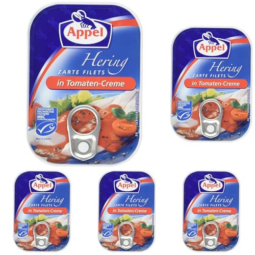 Appel Heringsfilets, zarte Fisch-Filets in Tomaten-Creme, MSC zertifiziert, 100g (Packung mit 5) von Appel