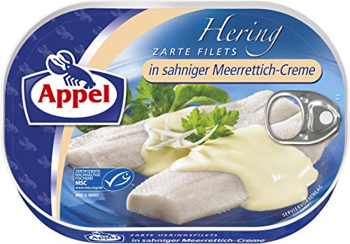 Appel Heringsfilets in Sahne-Meerrettich-Creme, 10er Pack Konserven, Fisch in Sahne-Meerrettichcreme von Appel