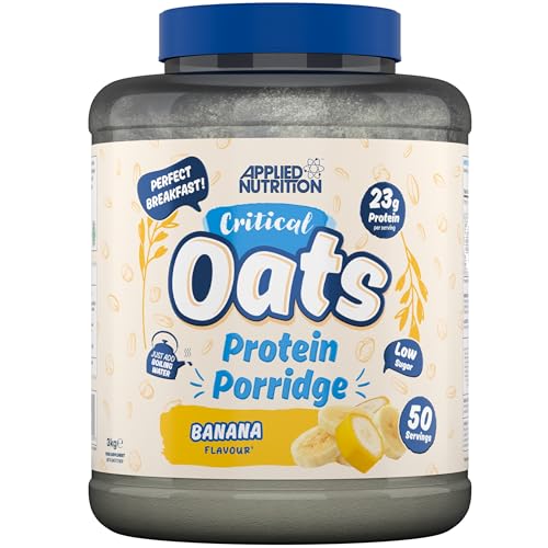 Applied Nutrition Protein Porridge Critical Oats - Whey Protein Mischung mit Vollkorn-Hafer & ISO-XP Proteinisolat, Aminosäuren, Einfaches Mischen (3Kg, Banana) von Applied Nutrition