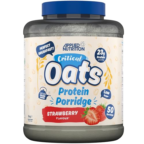 Applied Nutrition Protein Porridge Critical Oats - Whey Protein Mischung mit Vollkorn-Hafer & ISO-XP Proteinisolat, Aminosäuren, Einfaches Mischen (3Kg, Strawberry) von Applied Nutrition