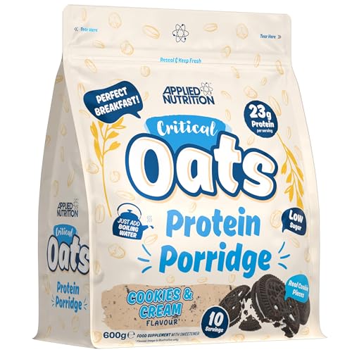 Applied Nutrition Protein Porridge Critical Oats - Whey Protein Mischung mit Vollkorn-Hafer & ISO-XP Proteinisolat, Aminosäuren, Einfaches Mischen (600g, Cookies & Cream) von Applied Nutrition