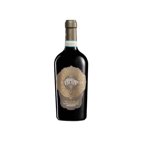 Aprimondo Nero d'Avola, italienischer Rotwein, gekeltert aus angetrockneten Trauben, mit beerigen und balsamischen Noten, 16% Vol., Flasche 750 ml von Aprimondo