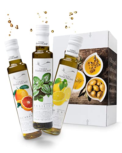 Apropos Geschenk - Extra Natives Olivenöl Dressing - 3er-Probier-Paket - Olivenöl von Terre Francescane verfeinert mit Orange, Zitrone und Basilikum von AproposGeschenk