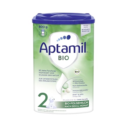 Aptamil Bio 2 – Unsere Bio-Folgemilch nach dem 6. Monat – Mit Omega 3, DHA & ALA, ohne Palmöl, Babynahrung, Milchpulver, 1x 800 g von Aptamil