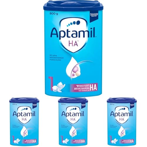 Aptamil HA 1 – Anfangsmilch von Geburt an, Mit DHA, Nur Laktose, Ohne Palmöl, Babynahrung, Milchpulver, 1x 800 g (Packung mit 4) von Aptamil