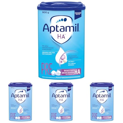 Aptamil HA PRE – Anfangsmilch von Geburt an, Mit DHA, Nur Laktose, Ohne Palmöl, Babynahrung, Milchpulver, 800 g (4er Pack) von Aptamil