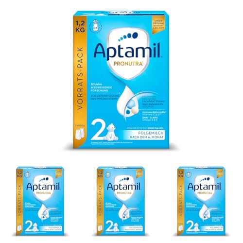 Aptamil Pronutra Folgenahrung 2, nach dem 6 Monat, ohne Palmöl, mit schonendem Lactofidus Prozess, Vorratspack 1,2kg (Packung mit 4) von Aptamil