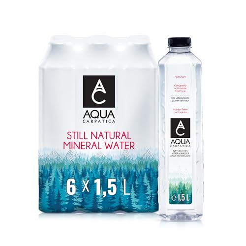 AQUA CARPATICA 1.5L x 6 Still Water Premium Natürliches Mineralwasser, Mit Natürlichen Elektrolyten, 100% Recycelbar, BPA Frei, Ohne Kohlensäure, Perfekt für die Zubereitung von Babynahrung von Aqua Carpatica