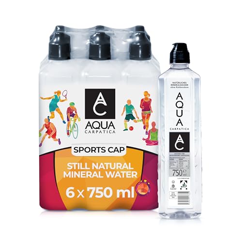 AQUA CARPATICA 750ml x 6 Still Sportscap Natürliches Mineralwasser, Fast Nitratfrei, Mit Natürlichen Elektrolyten, Perfekt für Sport und unterwegs, 100% Recycelbar, BPA Frei, Ohne Kohlensäure von Aqua Carpatica