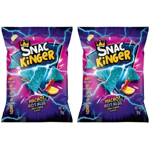 2x SnacKinger je 95g Hot Blue Tortilla Nachos Chips - Chilli Lemon - Blaue pikante Snacks - Glutenfrei - Vegan - aus 100% Mais - ArBo-Living Quality von ArBo-Living