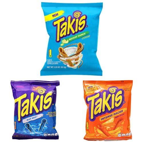 3x Takis Familien-Pack - Buckin Ranch, Blue Heat, Nacho Intense je 92,3g Tüten - hier ist für jeden etwas dabei! Original aus Mexiko 3er Pack von ArBo-Living