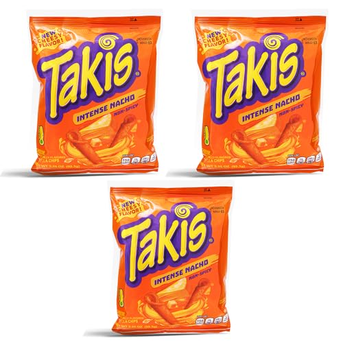 3x Takis Nacho Intense 92,3g Cheesy Flavour Non-Spicy (nicht scharf) Tortilla Chips echter Käsegeschmack Original aus Mexiko - ArBo-Living Quality von ArBo-Living