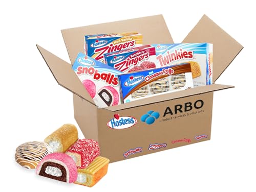 ArBo-Living Vorrats-Pack - 5x Hostess - Twinkies, SnoBalls, Cinnamon Rolls, Zingers Vanilla & Raspberrry - Dessert für die ganze Familie - Kuchen mit Füllung, Zimtschnecken, Brownie, Himbeerfüllung von ArBo-Living