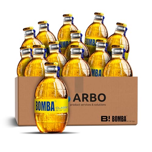 Bomba Energy Drink Classic 12x 250ml - Erfrischungsgetränk in Stilvoller Glasflasche im 12er Pack ArBo-Living Sticker von ArBo-Living