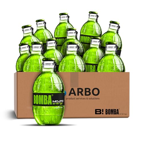 Bomba Energy Drink Mojito (Limette-Minze) 12x 250ml - Erfrischungsgetränk in Stilvoller Glasflasche im 12er Pack + ArBo-Living Sticker von ArBo-Living