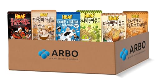 HBAF Almonds Familien-Pack 6x120g – Koreanische Mandeln in einzigartigen Geschmacksrichtungen: Salted Caramel Pretzel, Wasabi, Cookies & Cream, Hot & Spicy Chicken, Garlic Bread & Injeolmi" - Neuheit! von ArBo-Living