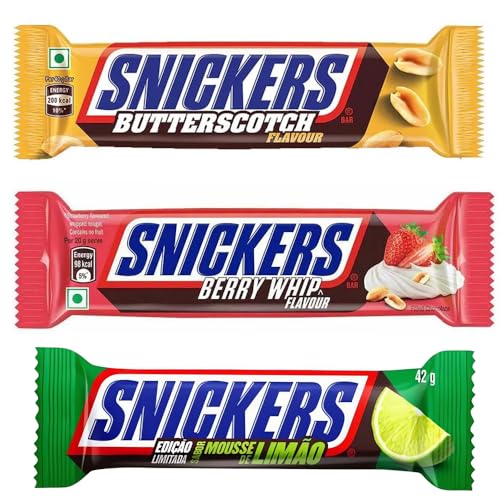 Snicker Schokoriegel 40g - Berry Whip (Erdbeere), Butterscotch (Erdnuss-Karamell), Lemon Lime (Limette) - 3er Pack ArBo-Living Packing & Sticker von ArBo-Living