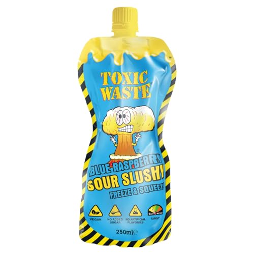 Toxic Waste Blue Raspberry Sour Slushy 250ml - Vegan - Slush-Eis - Wassereis - Fruchtig süß-saurer Spaß - Blaue Himbeere - ArBo-Living Packing & Sticker von ArBo-Living