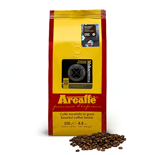 Arcaffè MOKACREMA Arabica Premium-Kaffee Ganze Kaffebohnen | Premium-Espressobohnen | für Espresso in Kaffeevollautomat Siebträgermaschine French Press | Kaffee Handwerklich Hergestellt 250 g von FOXCUP