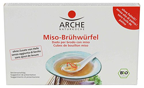 Arche Misobrühe ist mit ihrem fein-würzigem Geschmack eine wohlig-wärmende Trinkbrühe. Ideal auch als Grundlage für Suppen und zum Abschmecken und Verfeinern vieler herzhafter Gerichte. Als pikante Abrundung von Eintöpfen, Soßen, Aufläufen und Gemüsegerichten. 8 Würfel in der Packung, muss nur noch mit heißem Wasser übergossen werden. von Arche